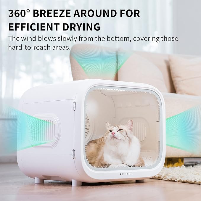 PETKIT AIRSALON MAX Automatic Pet Hair Drying Box for Cat Puppy Kitten,Ultra Quiet Hair Dryer for Small Dog Grooming,60L Large Capacity/Smart Temperature Control via App and Touch Panel