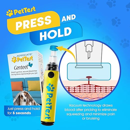PetTest Genteel Pain-Free Lancing Device, Easy-to-Use Pet Blood Sugar Monitoring for Dogs & Cats, Includes Contact Tips, Sterile 21G Lancets & Instructions for Taking Samples
