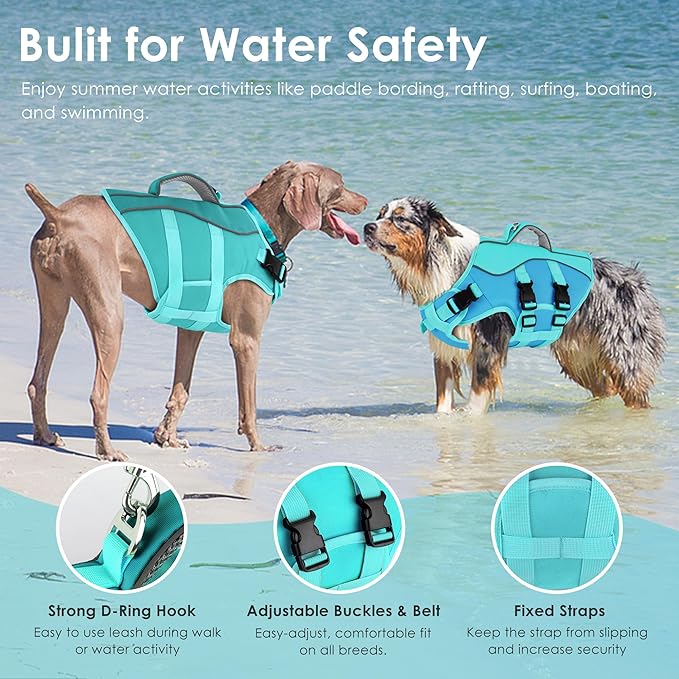 Dog Life Jacket, High Buoyancy Dog Life Vest with Handle for Swimming Boating, Adjustable Swimming Vest with Reflective Trim for Small Medium Large Dogs - Pine Green, M