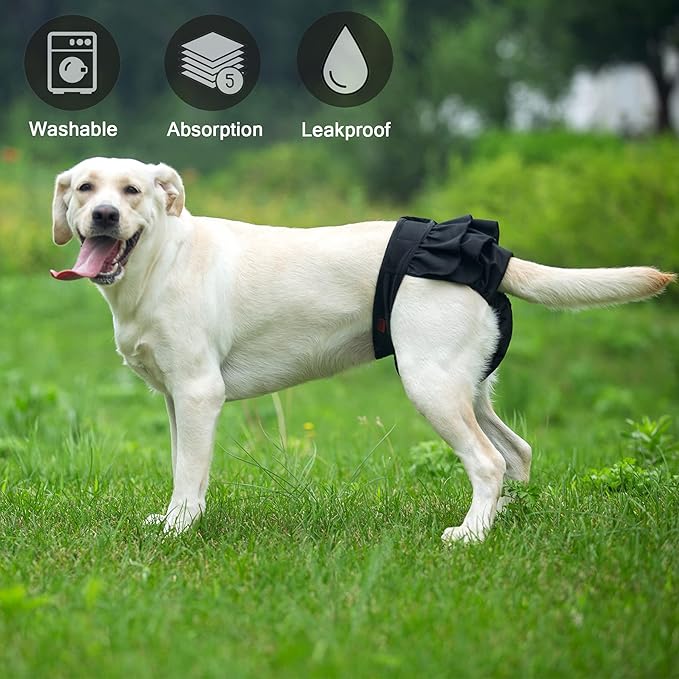 Washable Female Dog Diapers, Puppy Diapers for Dog Period Reusable Doggie Diapers, Highly Absorbent Dog Heat Panties