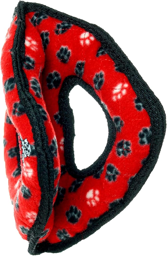 TUFFY- World's Tuffest Soft Dog Toy-Ultimate 3Way Ring -Squeakers -Multiple Layers. Made Durable, Strong & Tough. Interactive Play (Tug, Toss & Fetch). Machine Washable & Floats. (Red Paw 2 Pack)