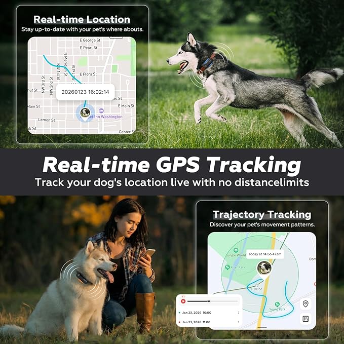 AI GPS Tracker for Dogs (30lbs+), Real Time Location and AI Vet Health Management, Electronic Fence, Waterproof, iOS and Android Universal (D5-Black)