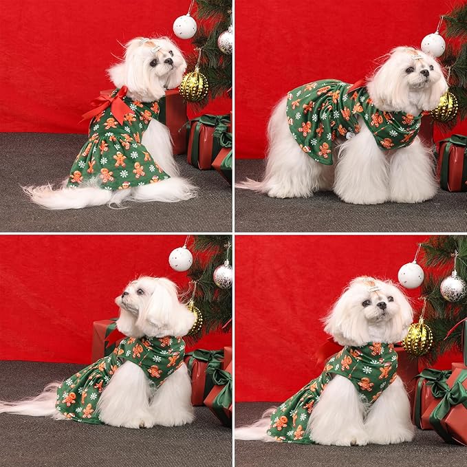 CuteBone Turtleneck Dog Velvet Dress Christmas Puppy Skirt Costume Pet Clothes Cat Apparel with Bow Hair Rope for Small Dogs CVD25XXS