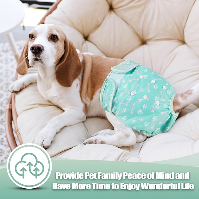 wegreeco Washable Female Dog Diapers Highly Absorbent Reusable Diapers for Dog in Heat Period, 3 Pack (Dog Bone, Large)