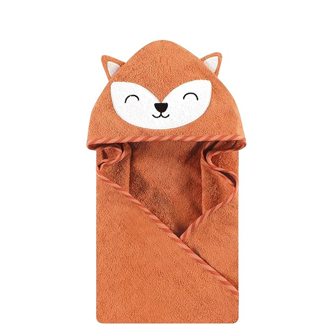 Hudson Baby Unisex Baby Cotton Animal Face Hooded Towel, Orange Fox, One Size