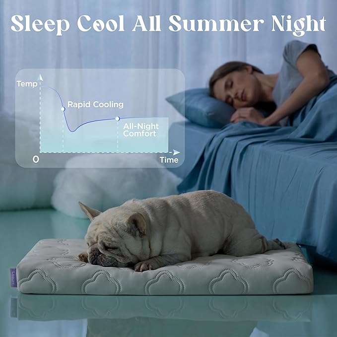LE SURE Orthopedic Cooling Dog Bed for Small Dogs, Q-Max>0.5 Cooling Mat with Removable Washable Cover, Breathable Egg Crate Foam Summer Pad for Active/Long-Haired/Senior Pets/Cats/Puppy, 23x17 Inch