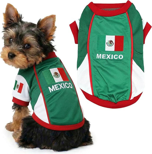 Parisian Dog Mexico Jersey - Breathable Mesh Puppy Football Jersey - Lightweight Stretch Sporty Dog Mexican Outfit - Summer Shirts for Small Dogs - Soccer Jersey for Dogs - Sportswear Pet Clothes