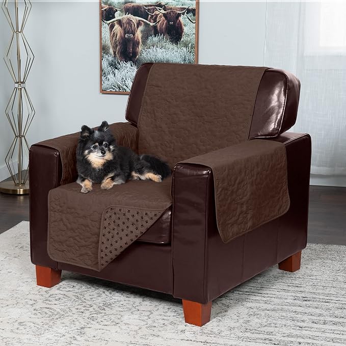 Furhaven Waterproof & Non-Slip Chair Cover Protector for Dogs, Cats, & Children - Quilted Paw Print Living Room Furniture Cover - Espresso, Chair