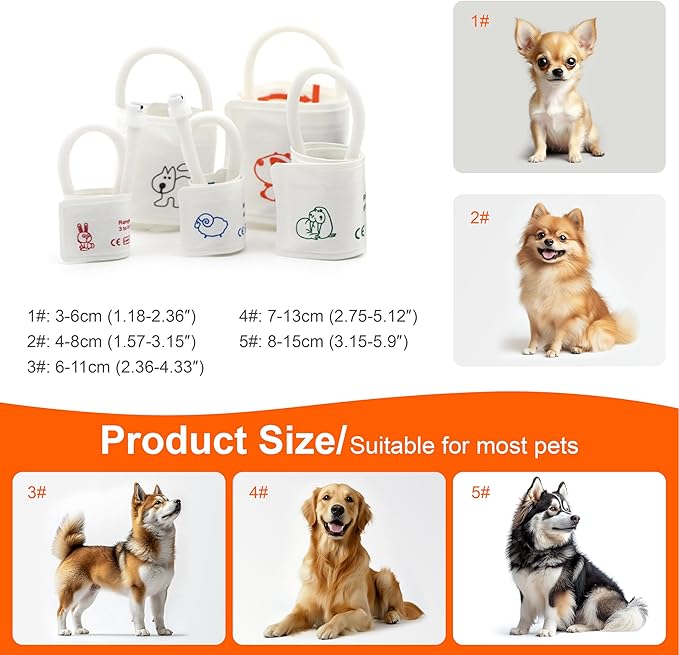 Veterinary Blood Pressure Monitor for Dogs Cats,Rechargeable Animal BP Monitor for Family Clinic Use,3.5inch Display &1000 Data Memory,Accurate Results & Easy to Use (5 Cuffs Set)