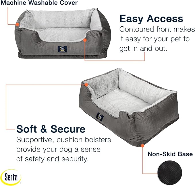Serta Orthopedic Cuddler Dog Bed for Pets – Slate Gray (X-Large)