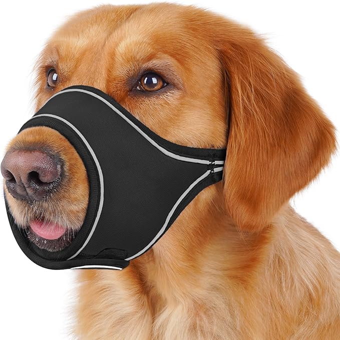 LUCKYPAW Dog Muzzle for Medium Large Dog Labrador Golden Retriever German Shepherd, Soft Oxford Cloth Muzzle to Prevent Biting Chewing for Training Grooming with Buckle Reflective Strip(Black,XL)