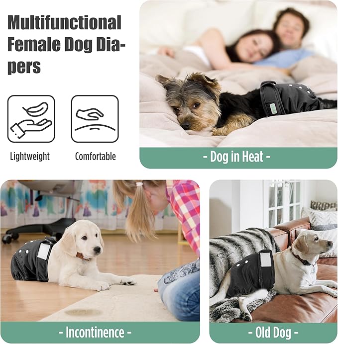 wegreeco Female Dog Diapers, Washable Reusable Pet Puppy Doggie Diapers for Small Medium Large Female Dogs in Heat Period, Doggy Period Panties XX-Large, Black