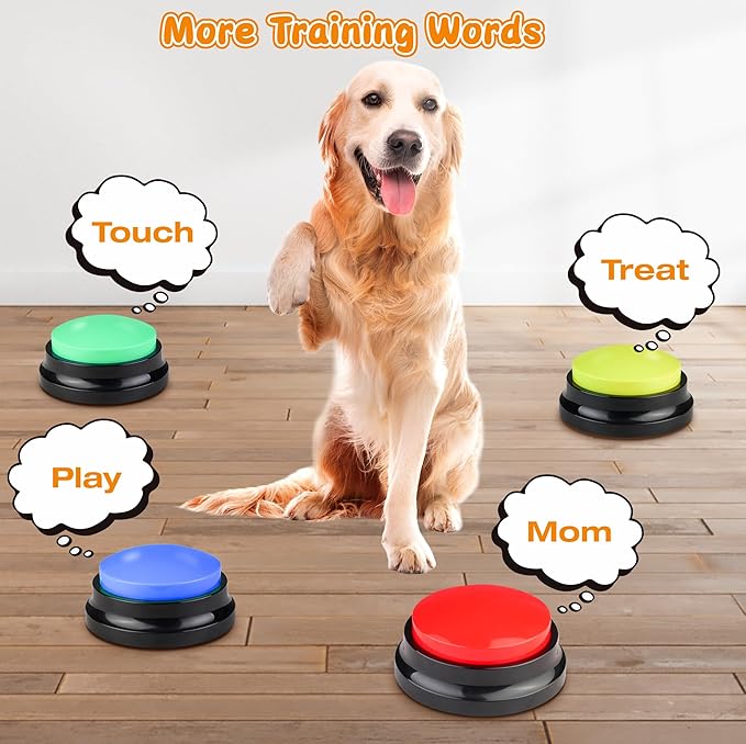 8 Color Dog Buttons for Communication,Voice Recording Button, Pet Training Buzzer, 30 Second Record & Playback, Gift for Dogs/Cats