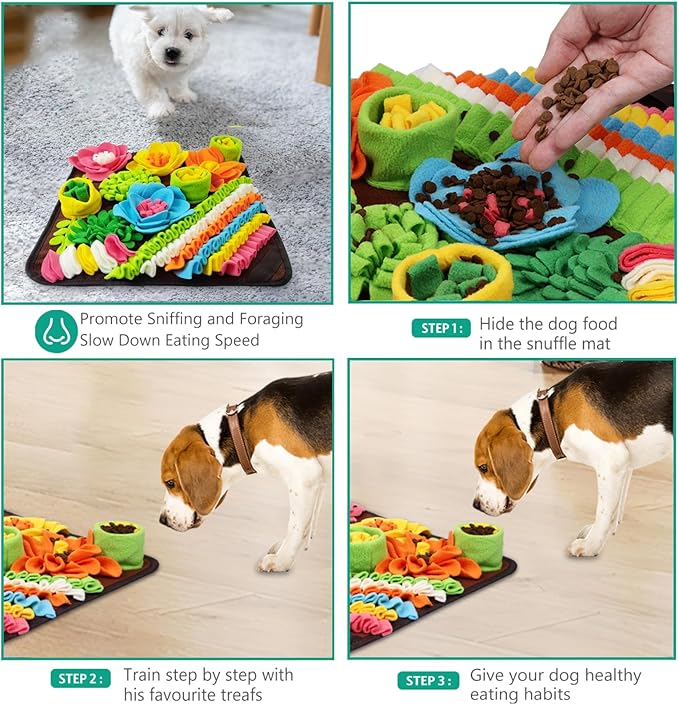 ORIA Pet Snuffle Mat, 15.4x15.4'' Interactive Sniff Mat, Dog Treats Feeding Mat for Slow Eating, Boredom, Encourages Natural Foraging Skills, Nosework Feeding Mat for Small Dogs Cats Rabbits