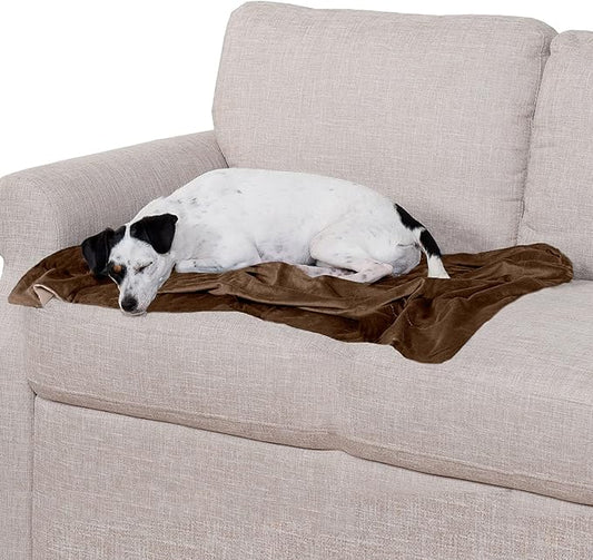 Furhaven Waterproof Throw Blanket for Dogs & Indoor Cats, Washable - Two-Tone Luxe Velvet Dog Blanket - Brownstone, Medium