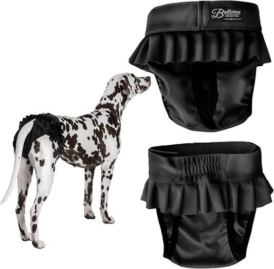 FINNERO Ballerina Dog Diaper – Washable, Reusable, Leak-Proof – Heat, Period & Urine Incontinence Protection – Comfortable, and Stylish Design – Adjustable Fit for Female Dogs – XL, Black
