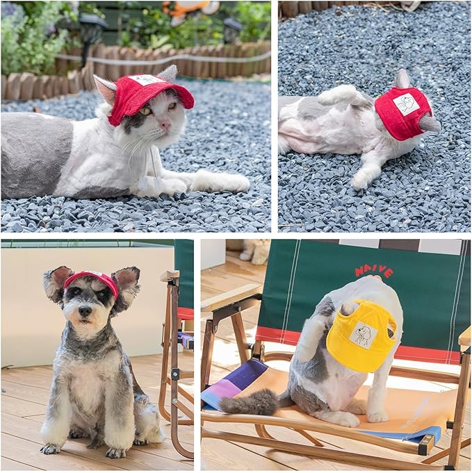 Pet Dog Baseball Cap, Cat Hat, Cat Dog Sun Cap with Ear Holes, Adjustable Puppy Outdoor Sun Hat (Red, X-Small)