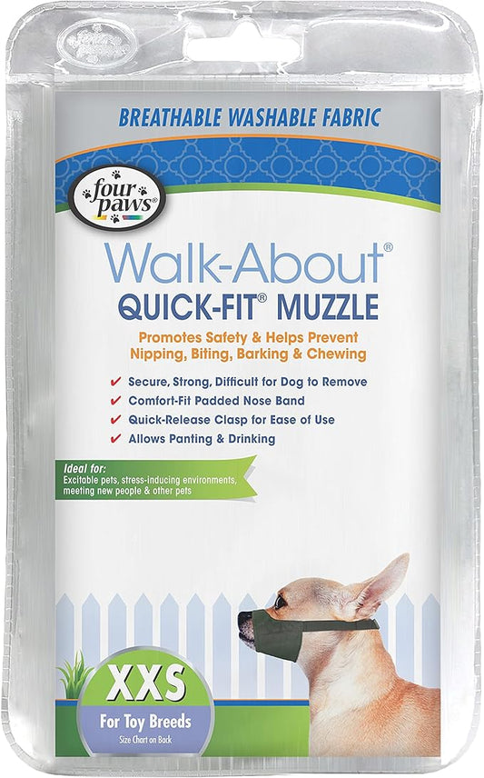 Four Paws Walk-About Quick-Fit Adjustable Dog Muzzle for XX-Small Dogs, Washable & Breathable, Black, 1 Count