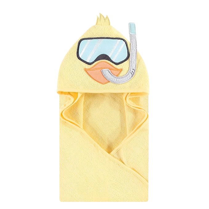 Hudson Baby Unisex Baby Cotton Animal Face Hooded Towel, Scuba Duck, One Size