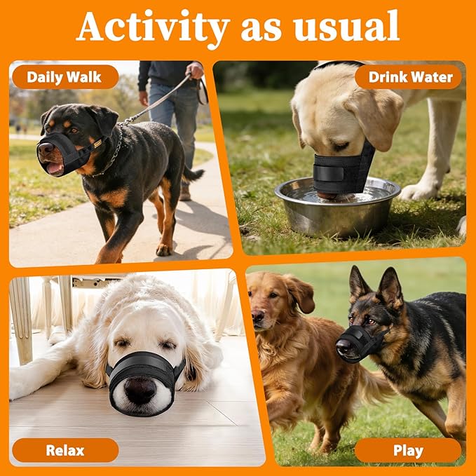 Mayerzon Dog Muzzle for Large Medium Small Dogs, Adjustable Fit, Soft & Sturdy Fabric, Prevents Fierce Barking Biting Chewing, Ideal for Grooming Walking Vet Visits, Allows to Pant Drink (Black, L)