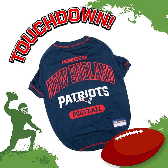 NFL New England Patriots Dog T-Shirt for Pets, Size X-Large. Officially Licensed Pet Shirt with Team Logo, Soft Stretchable Comfort Fit Apparel for Dogs & Cats