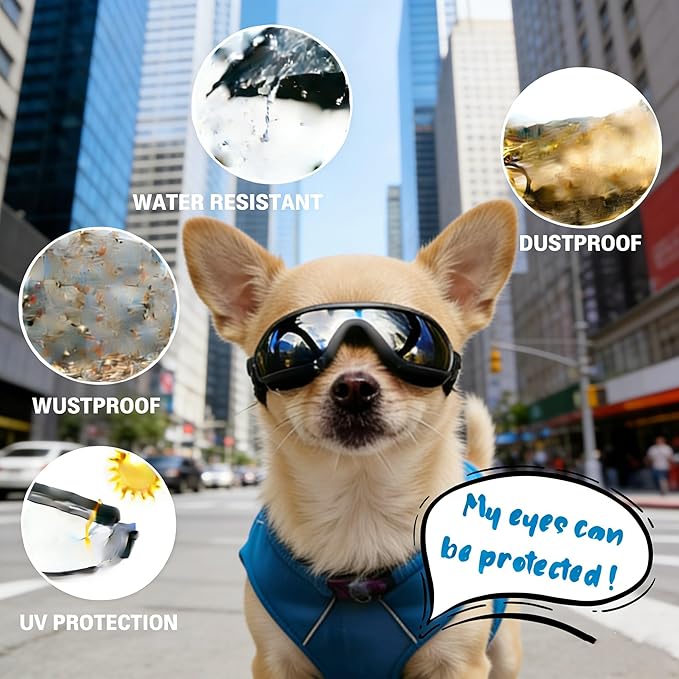 NAMSAN Dog Goggles Small Breed, Anti-UV Sunglasses for Dogs Small Breeds, Windproof Driving Dog Eye Protection, Puppy Glasses with Elastic Straps, Adjustable, Black