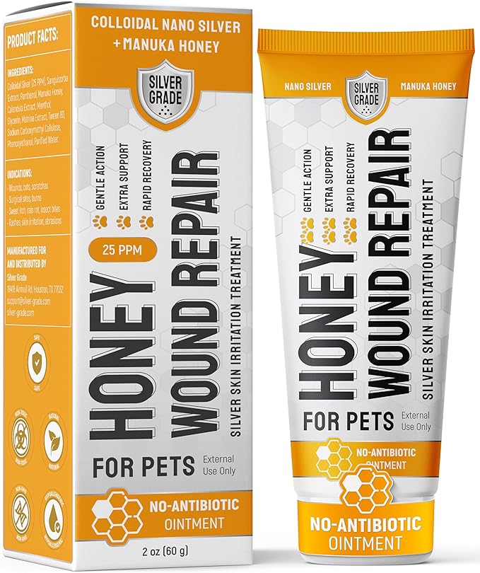 Dog Wound Care with Manuka Honey & Colloidal Silver for Scratches & Skin Irritations – Cat & Dog Hot Spot Treatment Gel Works as Honey Rapid Wound Repair for Horses – Suits All Pets – 2-Oz