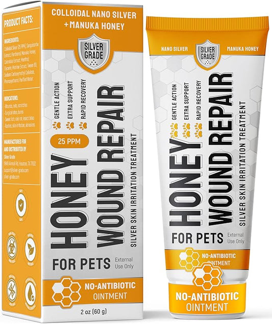 Dog Wound Care with Manuka Honey & Colloidal Silver for Scratches & Skin Irritations – Cat & Dog Hot Spot Treatment Gel Works as Honey Rapid Wound Repair for Horses – Suits All Pets – 2-Oz