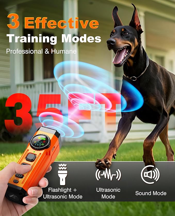 Dog Bark Deterrent Devices, 2025 Upgraded 3x Sonic Emitters Anti Barking Device for Own Or Neighbor's Dog, Safe & Effective Portable Ultrasonic Dog Bark Shield Rechargeable Dog Barking Silencer