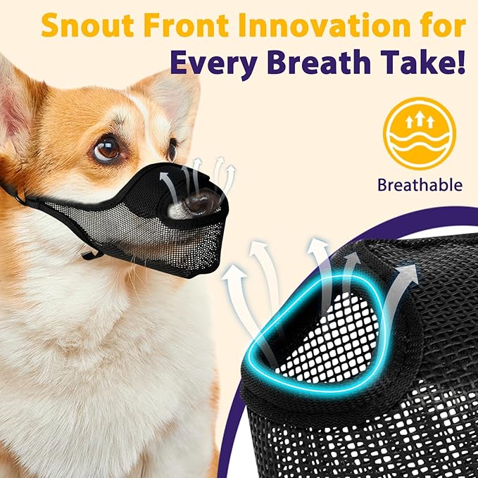 LUCKYPAW Dog Muzzle, Patented Mesh Muzzle for Large Medium Small Dogs Allows Full Pant Drinking Mouth Cover to Prevent Biting Chewing Scavenging Adjustable Breathable Mouth Guard(Black,XL)