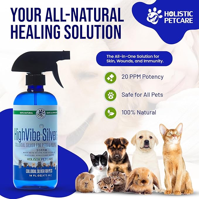 Holistic Pet Care Colloidal Silver for Dogs, Cats, Horses & Birds – 20 PPM Wound Care, Hot Spot Treatment, Skin Relief & Immune Support – All-Natural Pet Colloidal Silver Solution, Spray Bottle (16oz)
