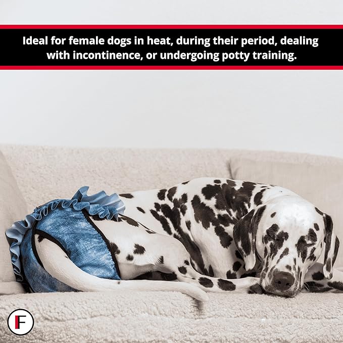 FINNERO Ballerina Dog Diaper – Washable, Reusable, Leak-Proof – Heat, Period & Urine Incontinence Protection – Comfortable, and Stylish Design – Adjustable Fit for Female Dogs – XL, Denim