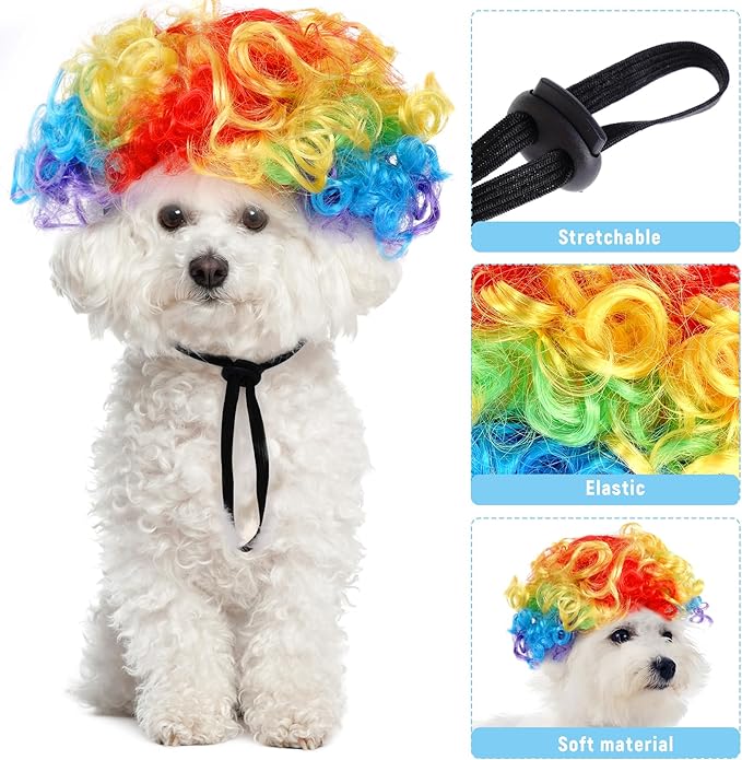 1pcs Funny Pets Wigs for Dog, Funny Rainbow Curly Dog Wig Adjustable Pet Wigs for Halloween Pet Cat Decoration Accessories for Halloween, Christmas, Parties Cosplay