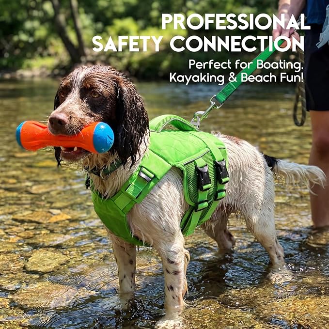 ASENKU Dog Life Jacket, High-Buoyancy Reflective Dog Swimming Vest with Durable Handles for Small/Medium/Large Dogs - Pool, Beach, Boating (Green, M)