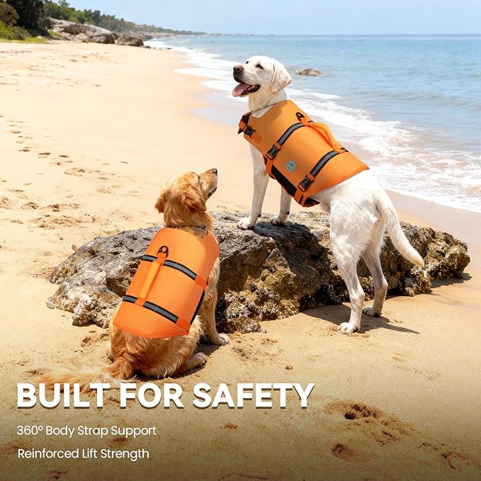 VIVAGLORY Rip Stop Dog Life Vest, Swimming Vest with Handle, Buoyancy for Doggy Puppy, Dog Life Jacket for Swimming & Boating, XS, Dark Orange