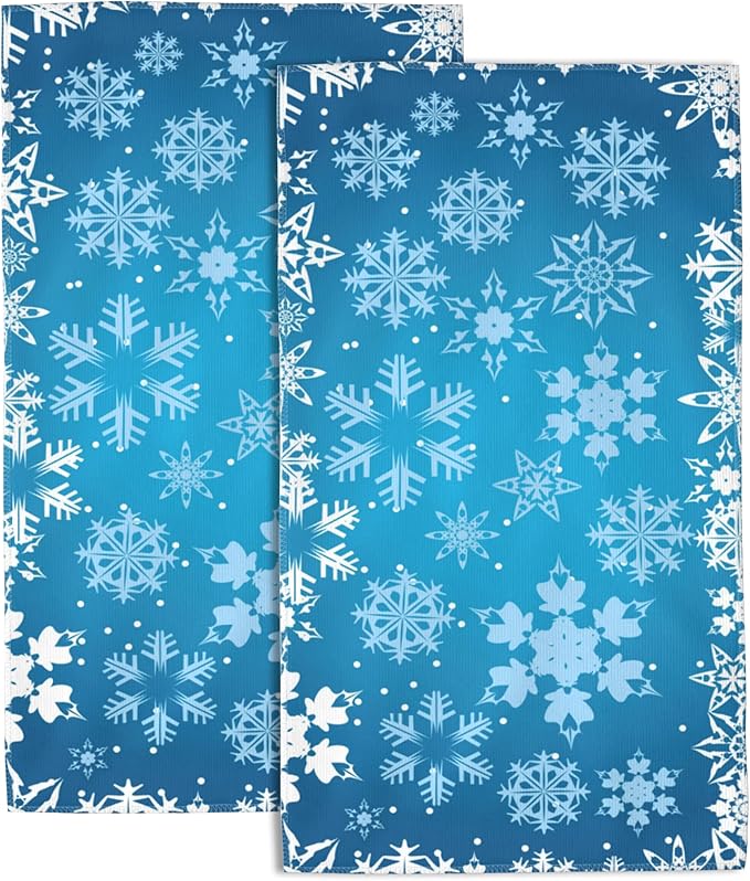 Blue Christmas Hand Towels for Bathroom Set of 2 Bath Hand Towels Soft Absorbent Decorative Hand Towel for Bathroom Kitchen Yoga Home Decor 14 x 28 in