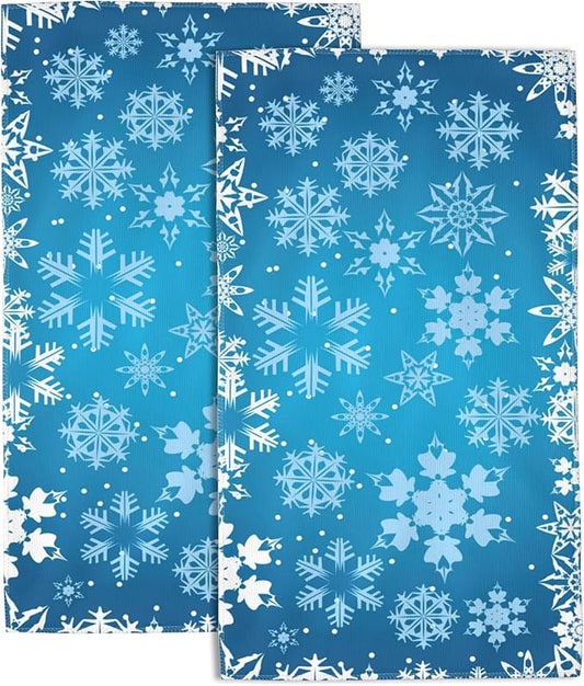 Blue Christmas Hand Towels for Bathroom Set of 2 Bath Hand Towels Soft Absorbent Decorative Hand Towel for Bathroom Kitchen Yoga Home Decor 14 x 28 in