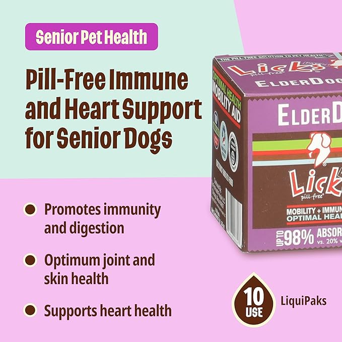 Licks Pill Free ElderDog - Older Dog Vitamins and Supplements - Joint & Immune Support Supplements for Dogs - Dog Coat & Digestion Supplement for Senior Dogs - Gel Packets - Roasted Chicken, 10 Use