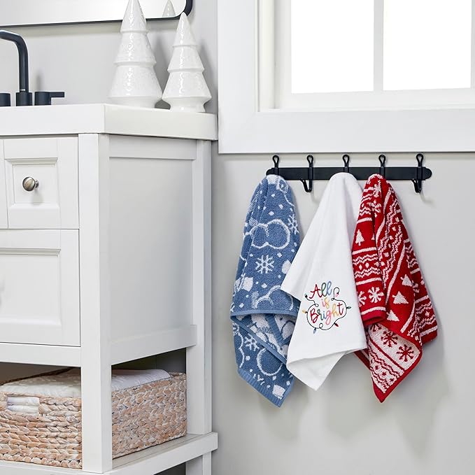 SKL Home Christmas/Winter All is Bright Hand Towel 2pc Set for Bath/Kitchen/Bar & Gift, Optic White