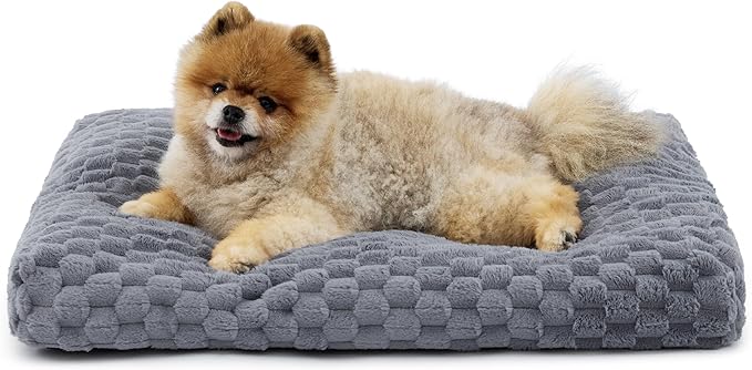 Bedsure Small Washable Dog Bed for Crate, Soft Fluffy Bubble Fleece Pet Bed Mat for Deep Sleep, Non-Slip and Machine Washable Kennel Sleeping Pad for Small Dogs/Puppy/Cat, 23"x17"x3", Grey