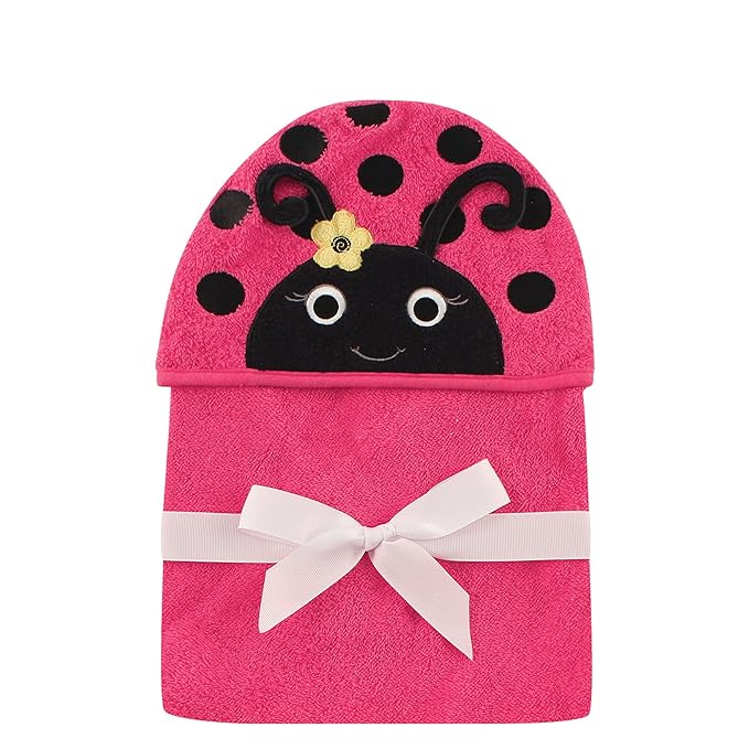 Hudson Baby Unisex Baby Cotton Animal Face Hooded Towel, Ladybug, One Size