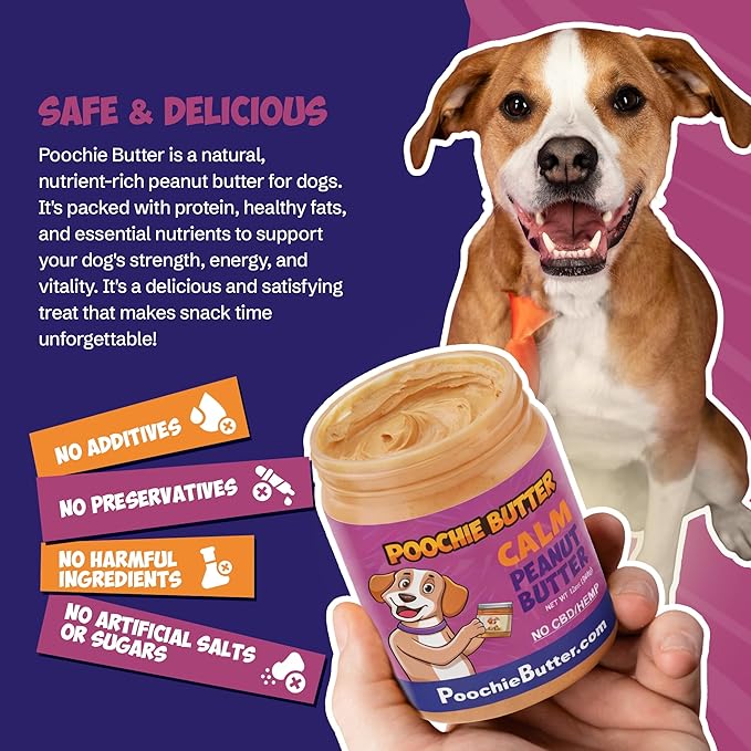 Calming Dog Peanut Butter - Made in USA, Creamy Spread for Lick Mats & Food Toppers - Dry-Roasted Peanuts Non-GMO No Sugar Added Dog Treats | 12 oz (Pack of 2)