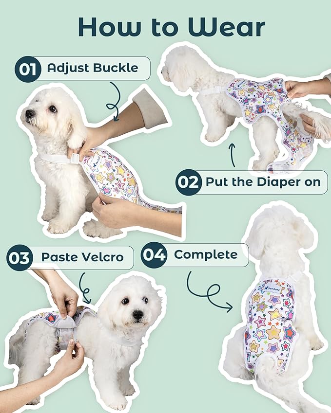 Pet Soft Dog Diapers Female Onesie Sanitary Pantie with Adjustable Suspender, Colorful Pattern Washable Puppy Diapers Female, Super Absorbent Underwear Dog Diaper for Heat (Nature, L)