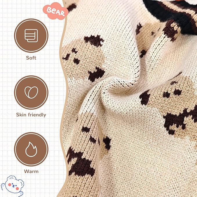 Small Dog Sweaters Cute Bear Dog Cardigans Clothes for Small Medium Dogs Boy Girl Puppy Cat Knitting Cardigan Outfits Dogs Winter Coats Warm Pet Doggy Clothes Soft Knitwear Apparel (Beige,XS)