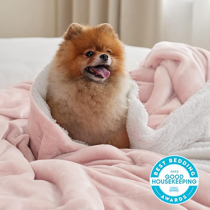 Bedsure GentleSoft Sherpa Fleece Blanket Queen Size for Bed, Non-Heated, Thick and Warm Throw for Women and Girls, Soft Fuzzy Plush Queen Blanket for Spring, Room Home Decor, Pink, 90x90 Inches