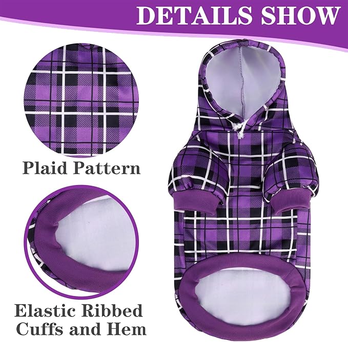 EXPAWLORER Plaid Dog Hoodie - British Style Warm Dog Sweater Shirt with Leash Hole,Pitbull Clothes Outfits,Winter Coat Apparel for All Breeds Puppy Girl Boy-Cat Apparel,Purple XX-Large