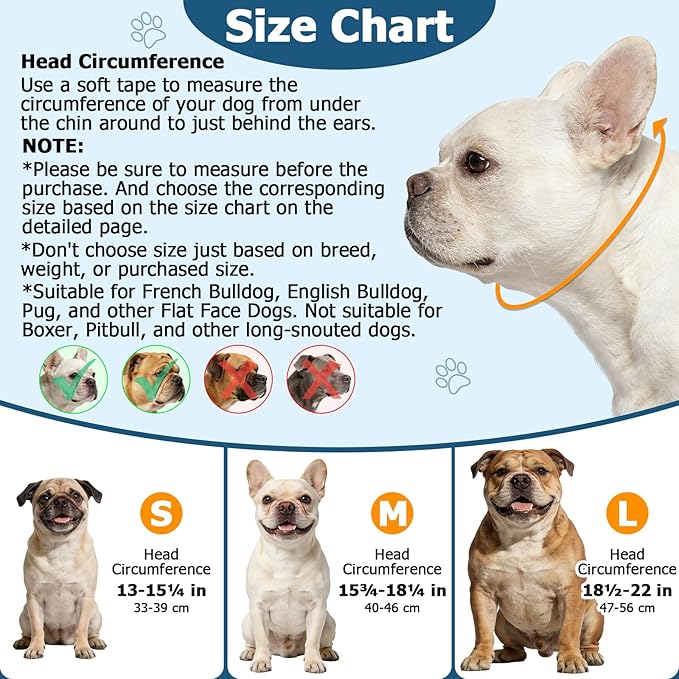 BARKLESS French Bulldog Calming Muzzle, Short Snout Shading Eye Mask to Help Calm The Dog Down, Soft Dog Muzzle for Grooming Vet Visits, Mouth Guard Prevent Biting (Blue, S)