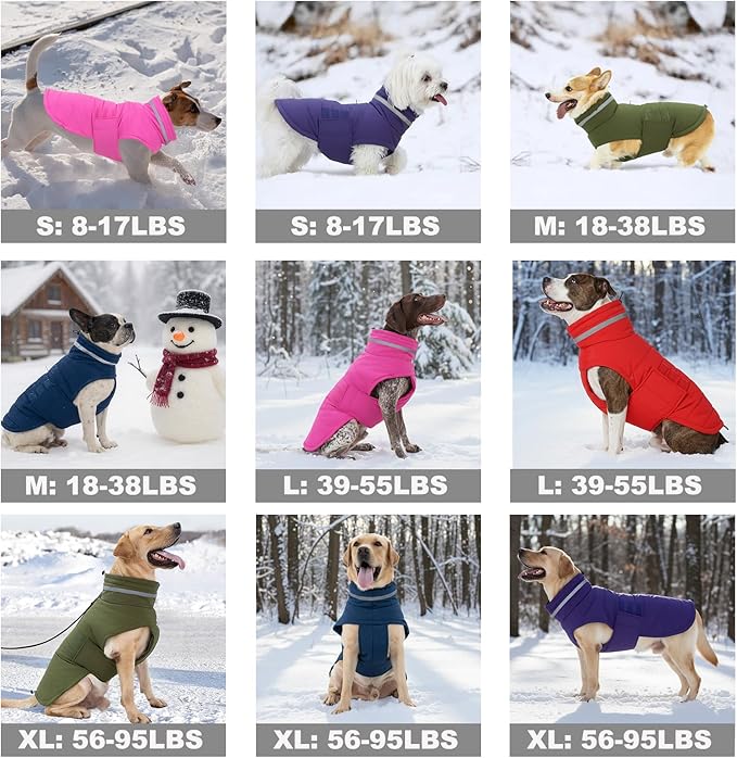 Mklhgty Waterproof Dog Coat for Large Dogs, Warm Dog Winter Jacket, Reflective Windproof Turtleneck Coats with Adjustable Hook & Loop - Green - XL