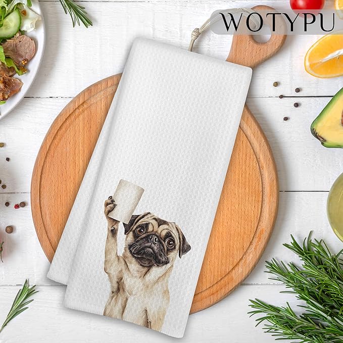 Funny Pug Gifts Bathroom Hand Towels, Pug Dog Lovers Gifts Decorative Hand Towels for Kids Guest Bathroom Washroom Half Bath, 16X24 Inch