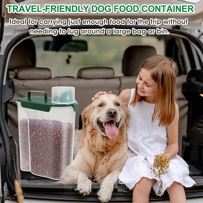 TBMax 10 Lbs Cat Dog Food Storage Container, 2026 Upgraded Large Pouring Container for Pet Food Storage, Bird Seed Dispenser, Portable Travel Kibble Holder -Bottle Green